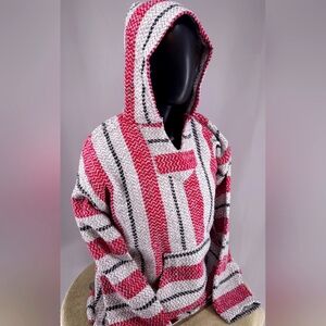 Baja Joe Hoodie Pullover Sweater Poncho Adult Large Mexican Blanket Earth Ragz